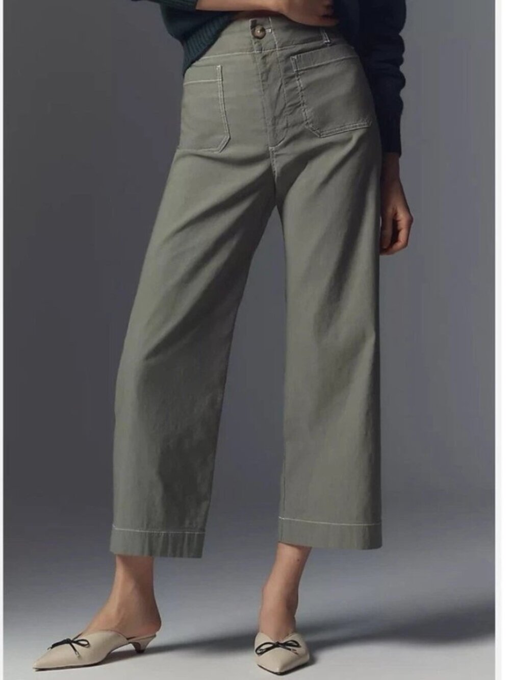 MAEVE ANTHRO THE COLETTE MAGIC STRETCH LINEN WIDE LEG CROP HIGH RISE PANTS sz 32
